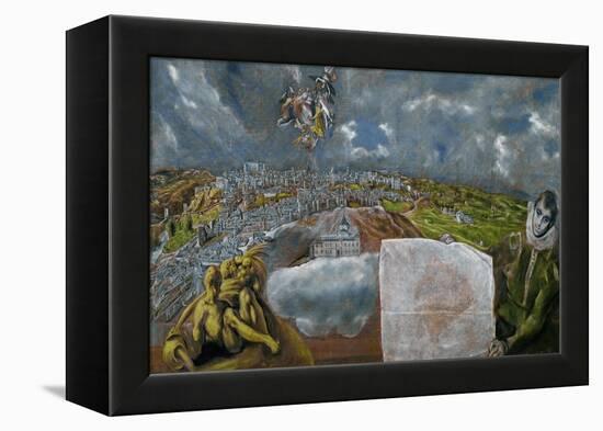 View and Map of Toledo-El Greco-Framed Premier Image Canvas