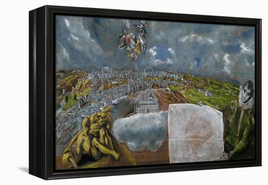 View and Map of Toledo-El Greco-Framed Premier Image Canvas