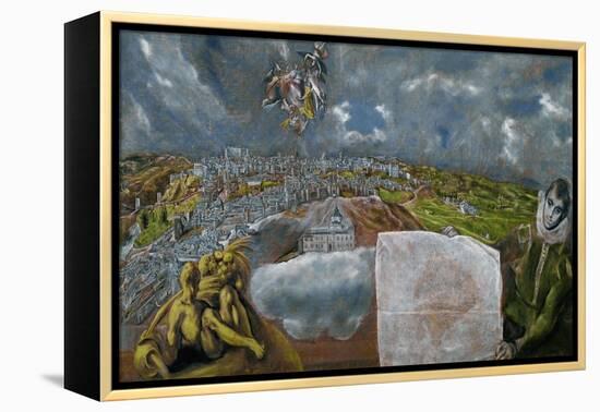 View and Map of Toledo-El Greco-Framed Premier Image Canvas