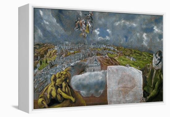 View and Map of Toledo-El Greco-Framed Premier Image Canvas