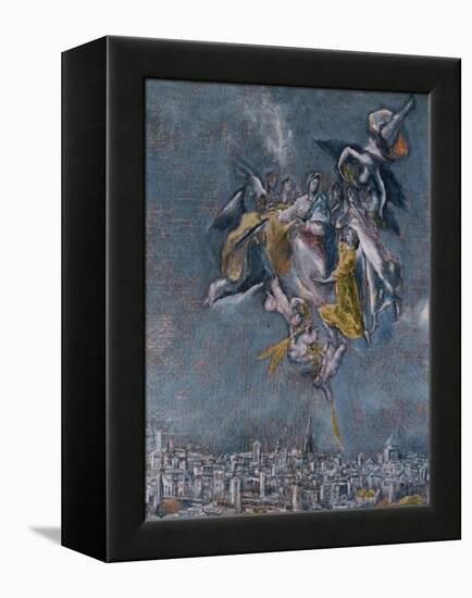 View and Map of Toledo-El Greco-Framed Premier Image Canvas