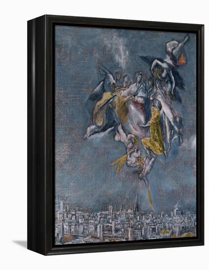 View and Map of Toledo-El Greco-Framed Premier Image Canvas