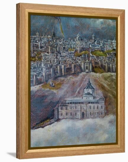 View and Map of Toledo-El Greco-Framed Premier Image Canvas