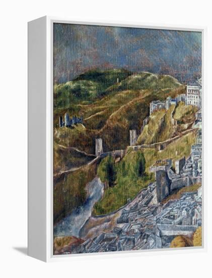 View and Map of Toledo-El Greco-Framed Premier Image Canvas