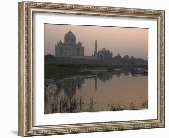 View at Dusk Across the Yamuna River of the Taj Mahal, Agra, Uttar Pradesh State, India-Eitan Simanor-Framed Photographic Print