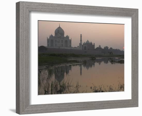View at Dusk Across the Yamuna River of the Taj Mahal, Agra, Uttar Pradesh State, India-Eitan Simanor-Framed Photographic Print