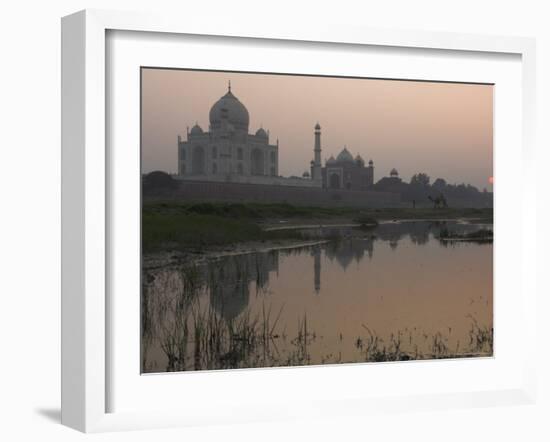 View at Dusk Across the Yamuna River of the Taj Mahal, Agra, Uttar Pradesh State, India-Eitan Simanor-Framed Photographic Print