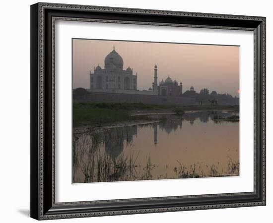 View at Dusk Across the Yamuna River of the Taj Mahal, Agra, Uttar Pradesh State, India-Eitan Simanor-Framed Photographic Print