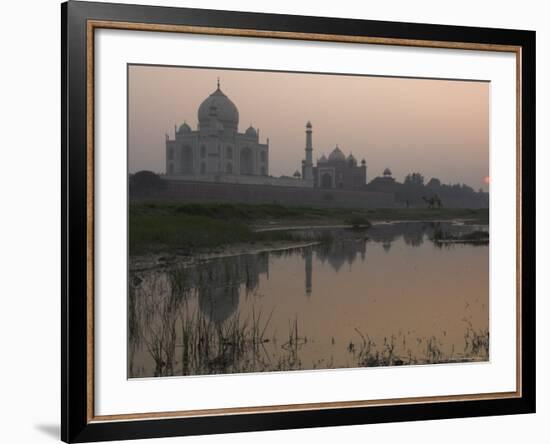 View at Dusk Across the Yamuna River of the Taj Mahal, Agra, Uttar Pradesh State, India-Eitan Simanor-Framed Photographic Print