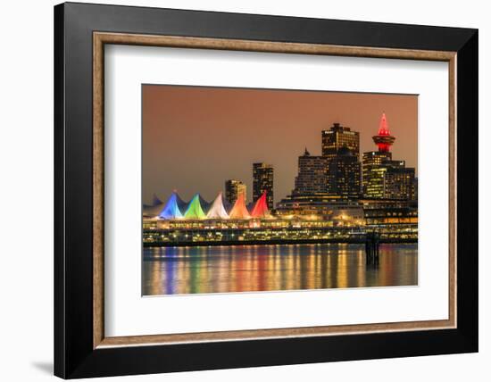 View at sunset of Canada Place and Harbour Centre building decorated with Christmas lights, Vancouv-Stefano Politi Markovina-Framed Photographic Print