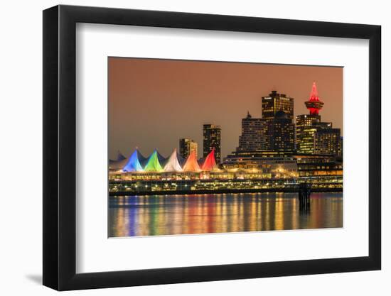 View at sunset of Canada Place and Harbour Centre building decorated with Christmas lights, Vancouv-Stefano Politi Markovina-Framed Photographic Print