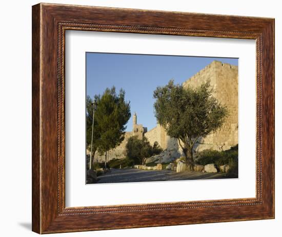 View at Sunset of the City Walls Promenade with Tower of David in Background, Old City, Jerusalem,-Eitan Simanor-Framed Photographic Print