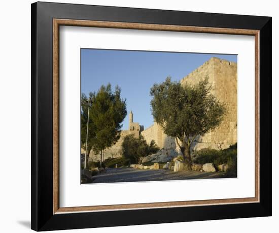 View at Sunset of the City Walls Promenade with Tower of David in Background, Old City, Jerusalem,-Eitan Simanor-Framed Photographic Print