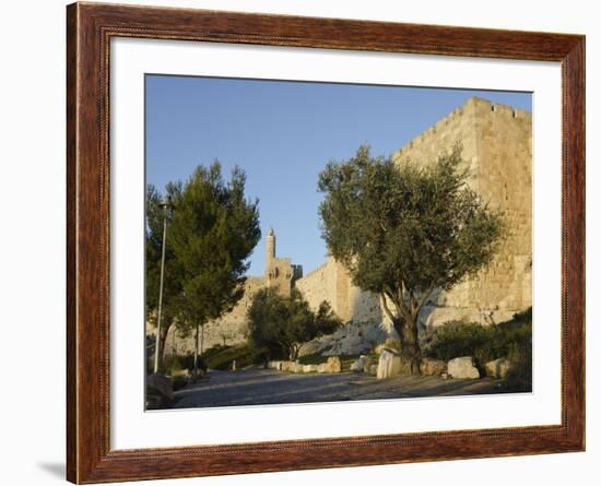 View at Sunset of the City Walls Promenade with Tower of David in Background, Old City, Jerusalem,-Eitan Simanor-Framed Photographic Print