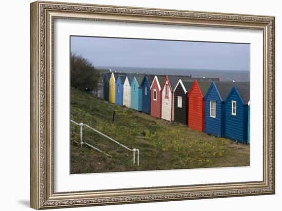 View, Coloured, Beach, Huts, Bay, Sea, Embankment, Southwold, Suffolk, England-Natalie Tepper-Framed Photo