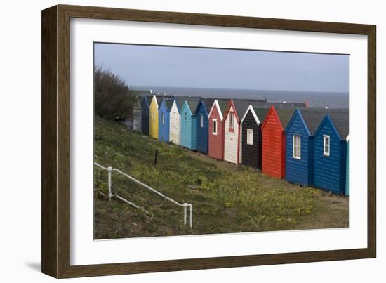 View, Coloured, Beach, Huts, Bay, Sea, Embankment, Southwold, Suffolk, England-Natalie Tepper-Framed Photo