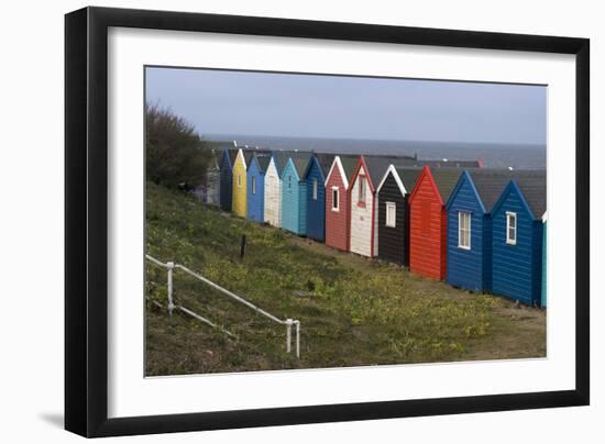 View, Coloured, Beach, Huts, Bay, Sea, Embankment, Southwold, Suffolk, England-Natalie Tepper-Framed Photo