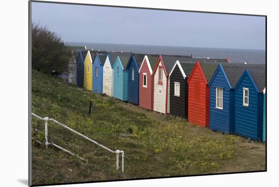 View, Coloured, Beach, Huts, Bay, Sea, Embankment, Southwold, Suffolk, England-Natalie Tepper-Mounted Photo