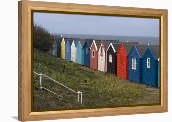 View, Coloured, Beach, Huts, Bay, Sea, Embankment, Southwold, Suffolk, England-Natalie Tepper-Framed Stretched Canvas