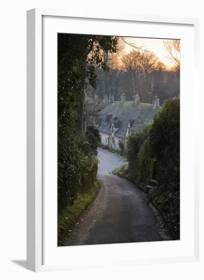 View Down Lane to Arlington Row Cotswold Stone Cottages at Dawn, Bibury, Cotswolds-Stuart Black-Framed Photographic Print