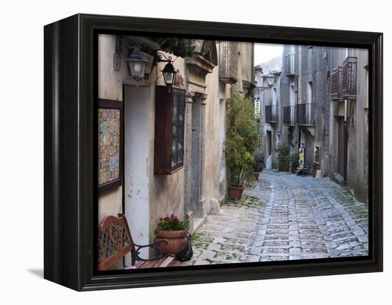 View Down Narrow Cobbled Street, Erice, Sicily, Italy, Europe-Stuart Black-Framed Premier Image Canvas