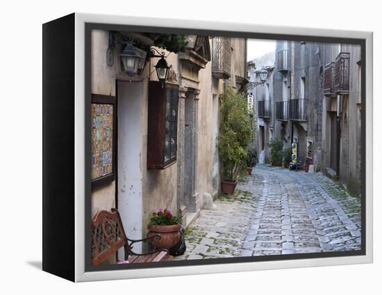 View Down Narrow Cobbled Street, Erice, Sicily, Italy, Europe-Stuart Black-Framed Premier Image Canvas