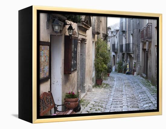 View Down Narrow Cobbled Street, Erice, Sicily, Italy, Europe-Stuart Black-Framed Premier Image Canvas