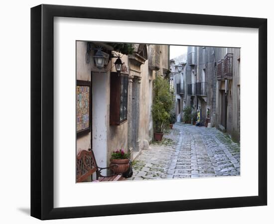 View Down Narrow Cobbled Street, Erice, Sicily, Italy, Europe-Stuart Black-Framed Photographic Print