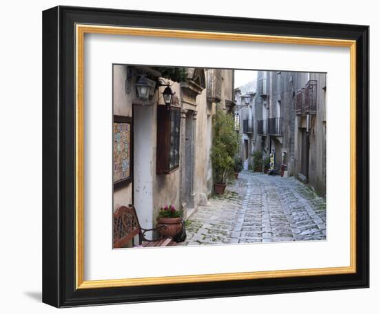 View Down Narrow Cobbled Street, Erice, Sicily, Italy, Europe-Stuart Black-Framed Photographic Print