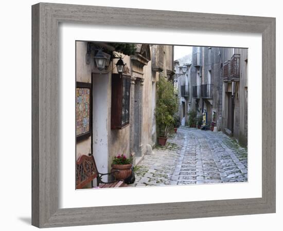 View Down Narrow Cobbled Street, Erice, Sicily, Italy, Europe-Stuart Black-Framed Photographic Print