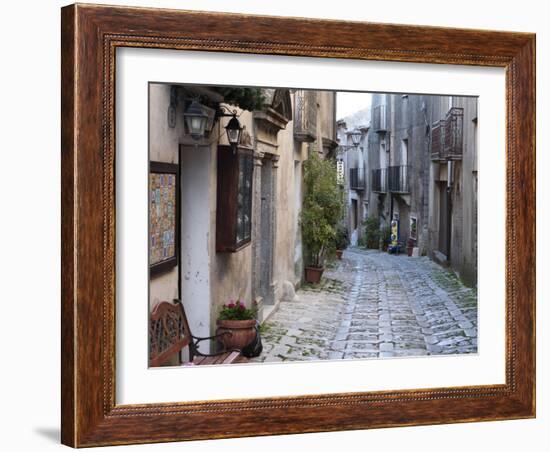 View Down Narrow Cobbled Street, Erice, Sicily, Italy, Europe-Stuart Black-Framed Photographic Print