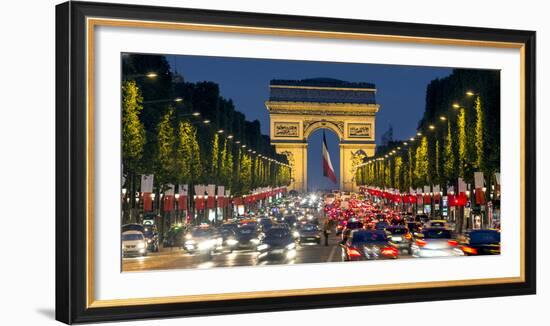 View Down the Champs Elysees to the Arc De Triomphe, Illuminated at Dusk, Paris, France-Gavin Hellier-Framed Photographic Print