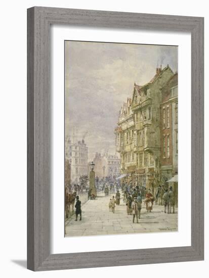 View East Along Holborn with Figures and Horse-Drawn Vehicles on the Street, London, 1875-Louise Rayner-Framed Giclee Print