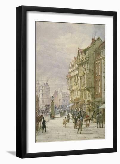 View East Along Holborn with Figures and Horse-Drawn Vehicles on the Street, London, 1875-Louise Rayner-Framed Giclee Print