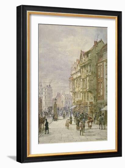 View East Along Holborn with Figures and Horse-Drawn Vehicles on the Street, London, 1875-Louise Rayner-Framed Giclee Print