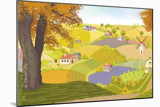 View from a Hill on a Farm in Autumn-Milovelen-Mounted Art Print