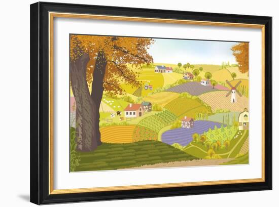View from a Hill on a Farm in Autumn-Milovelen-Framed Art Print