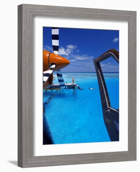 View from a Seaplane Cockpit of Man Swimming, Maldives, Indian Ocean-Papadopoulos Sakis-Framed Photographic Print