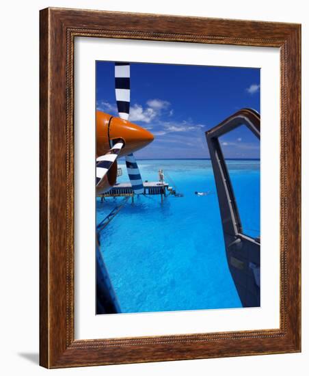 View from a Seaplane Cockpit of Man Swimming, Maldives, Indian Ocean-Papadopoulos Sakis-Framed Photographic Print