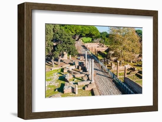 View from above of Decumanus, Ostia Antica archaeological site, Ostia, Rome province-Nico Tondini-Framed Photographic Print