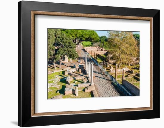 View from above of Decumanus, Ostia Antica archaeological site, Ostia, Rome province-Nico Tondini-Framed Photographic Print