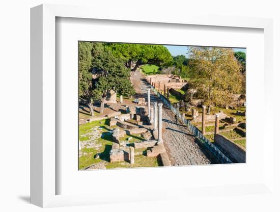 View from above of Decumanus, Ostia Antica archaeological site, Ostia, Rome province-Nico Tondini-Framed Photographic Print