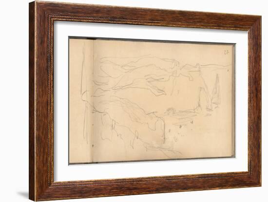 View from Above of the Aval Cliff at Etretat (Pencil on Paper)-Claude Monet-Framed Giclee Print