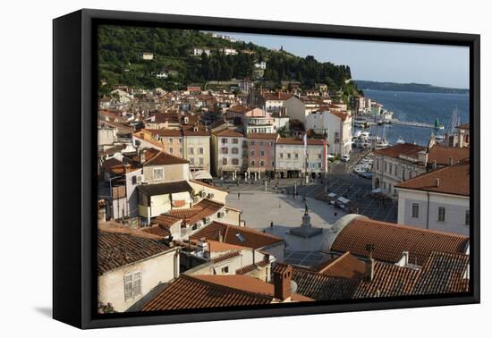 View from above of the Tartini Square, Piran, Slovenia, Europe-Sergio Pitamitz-Framed Premier Image Canvas