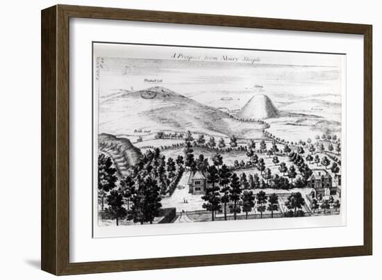 View from Avebury Steeple of Silbury Hill, Illustration from Stonehenge: a Temple Restored-William Stukeley-Framed Giclee Print