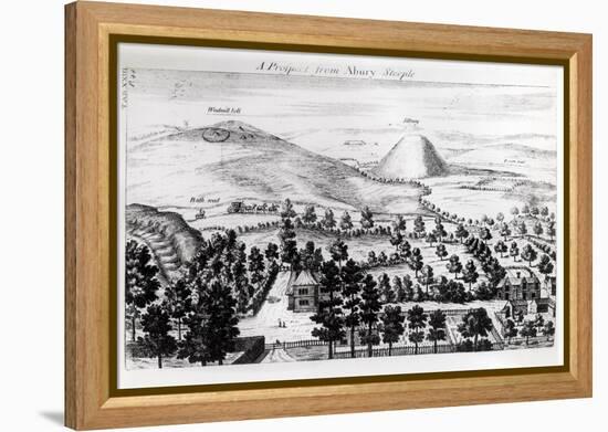 View from Avebury Steeple of Silbury Hill, Illustration from Stonehenge: a Temple Restored-William Stukeley-Framed Premier Image Canvas