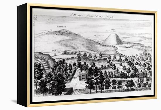 View from Avebury Steeple of Silbury Hill, Illustration from Stonehenge: a Temple Restored-William Stukeley-Framed Premier Image Canvas