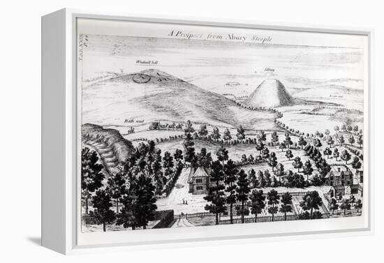 View from Avebury Steeple of Silbury Hill, Illustration from Stonehenge: a Temple Restored-William Stukeley-Framed Premier Image Canvas