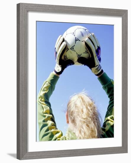 View from Behind of a Girl Holding a Soccer Ball-Steve Cicero-Framed Photographic Print