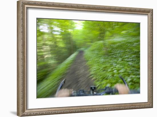 View from Bicycle Along Wooded Track, Uley, Gloucestershire, England-Peter Adams-Framed Photographic Print